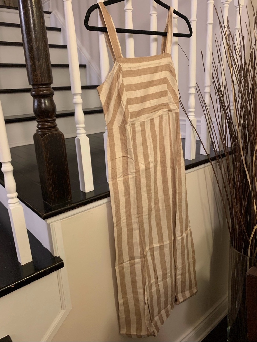 ILLA ILLA Beige and Cream Striped Midi Dress